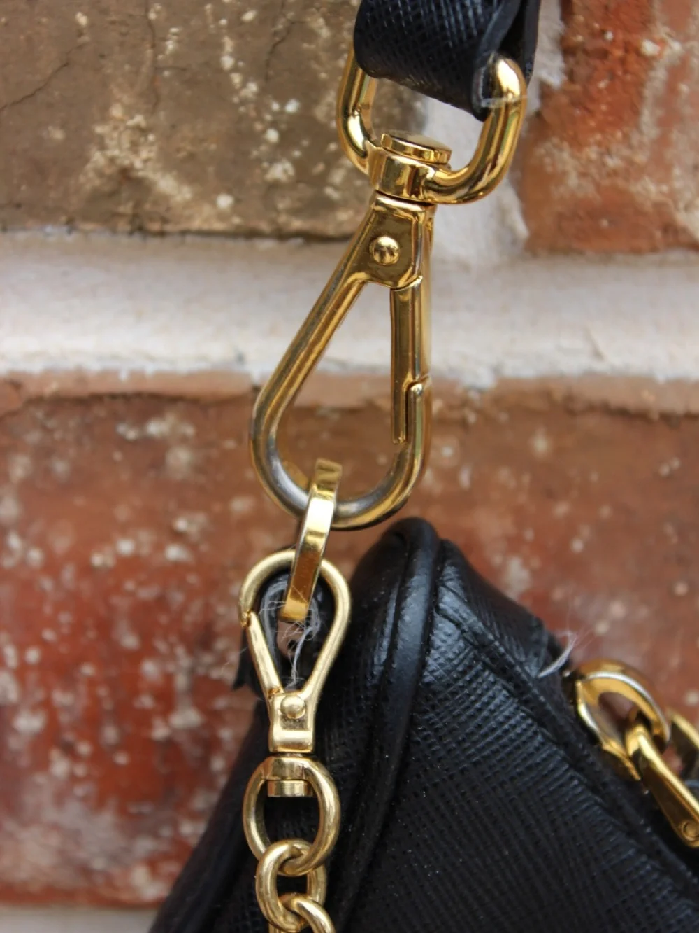 Prada Black Saffiano Leather Shoulder Bag with Gold Chain